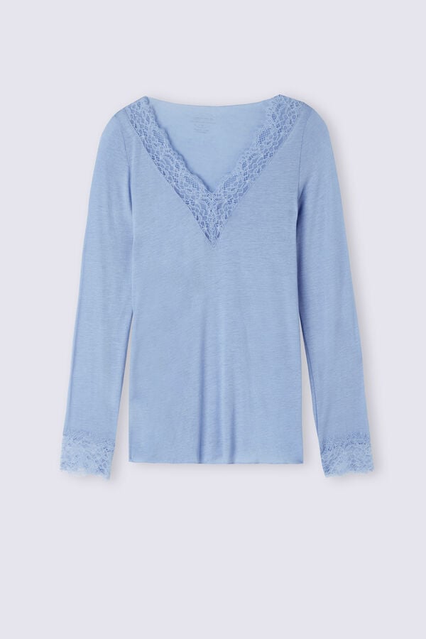 Camisa Intimissimi Modal Cashmere Ultralight Long Lace Mujer Azules | ZENT-70894