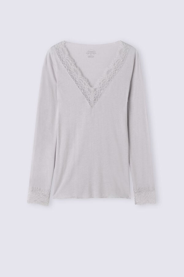 Camisa Intimissimi Modal Cashmere Ultralight Long Lace Mujer Grises | YSBE-03281