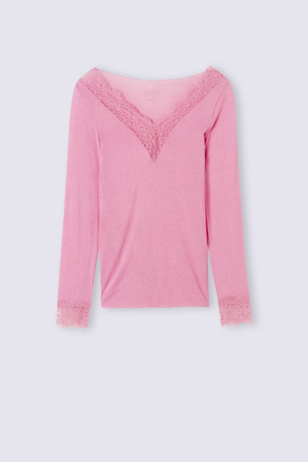 Camisa Intimissimi Modal Cashmere Ultralight Long Lace Mujer Rosas | YKHN-15604