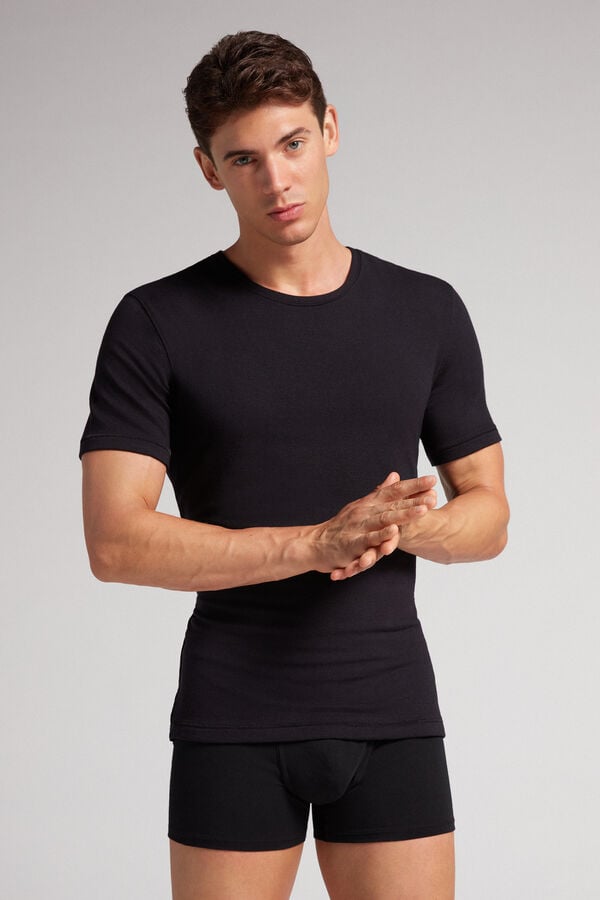 Camiseta Intimissimi Short-Sleeve Modal-Cashmere Hombre Negros | HNCY-63840