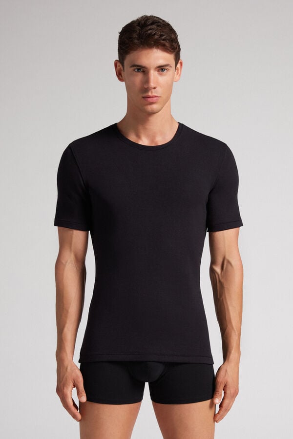 Camiseta Intimissimi Short-Sleeve Modal-Cashmere Hombre Negros | HNCY-63840