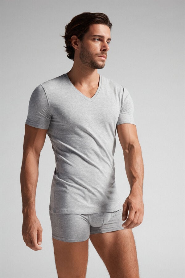 Camiseta Intimissimi Stretch Superior Cotton V-Neck Hombre Grises Claro | EJKS-78924