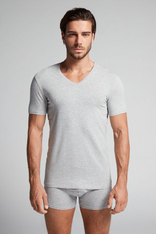 Camiseta Intimissimi Stretch Superior Cotton V-Neck Hombre Grises Claro | EJKS-78924