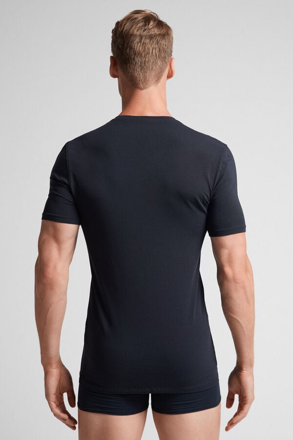 Camiseta Intimissimi Stretch Superior Cotton V-Neck Hombre Negros | JXQT-18560