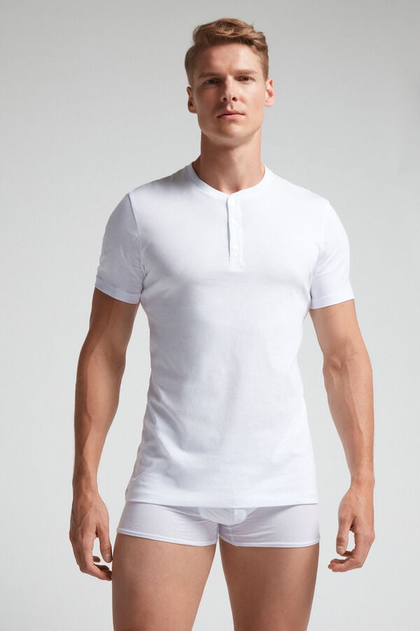 Camiseta Intimissimi Superior Cotton Henley Hombre Blancos | VTMN-89025