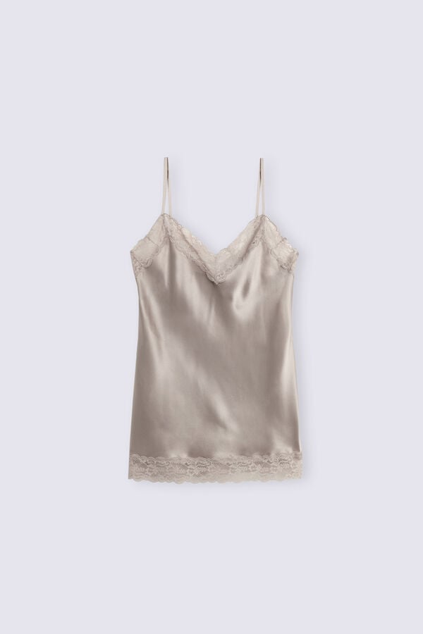 Camiseta sin Manga Intimissimi Lace And Silk Mujer Beige | RUNH-51634