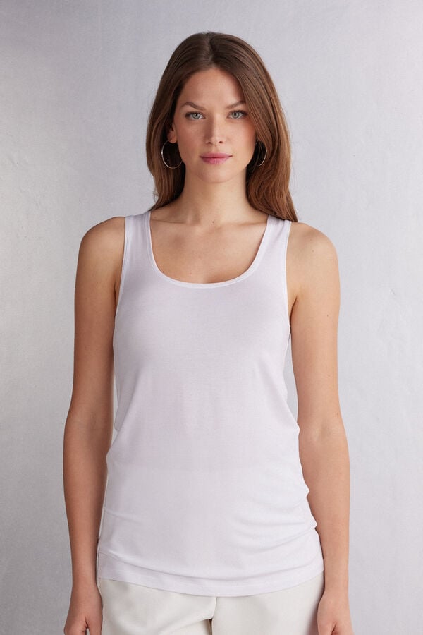 Camiseta sin Manga Intimissimi Long Micromodal Mujer Blancos | KJIV-45712