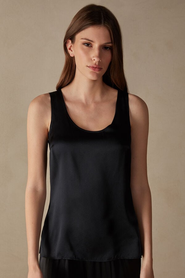 Camiseta sin Manga Intimissimi Silk And Modal Mujer Negros | PQBL-85703