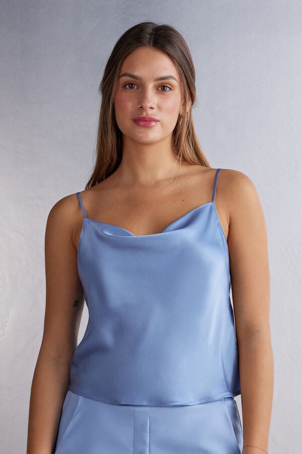 Camiseta sin Manga Intimissimi Silk Crop Camisole Mujer Azules | JAYP-10458