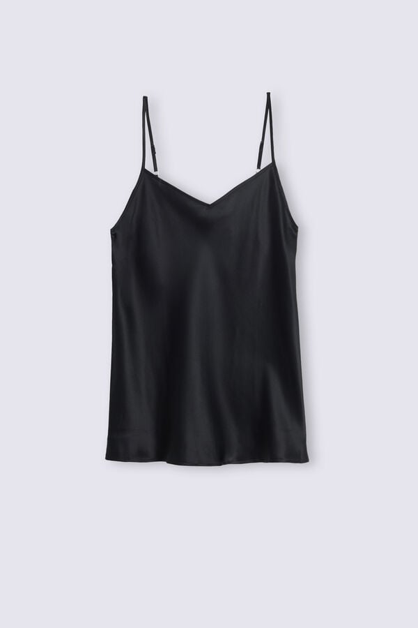 Camiseta sin Manga Intimissimi Silk Satin With V-Neckline Mujer Negros | DQNI-76018