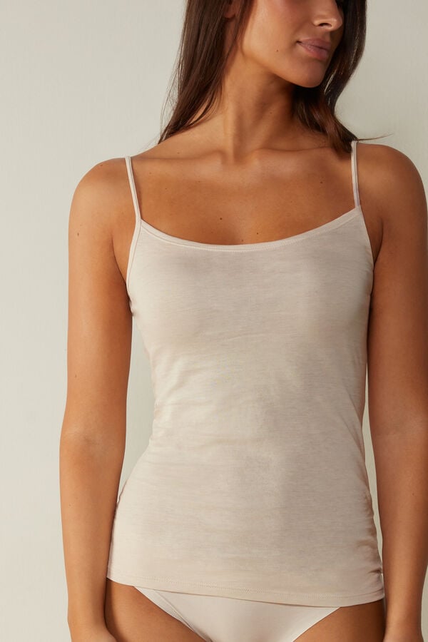 Camiseta sin Manga Intimissimi Ultrafresh Cotton Camisole Mujer Creme Rosas | UNOQ-82049