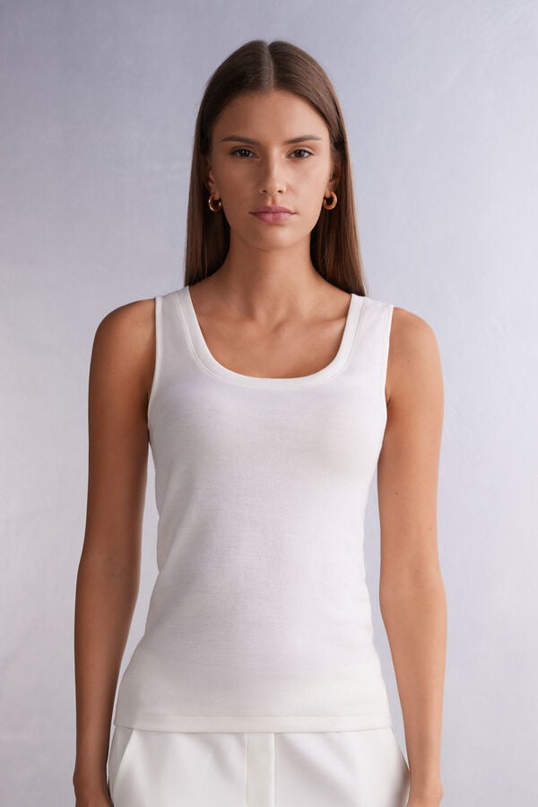 Camiseta sin Manga Intimissimi Wool Cotton Mujer Blancos | JOGC-41983