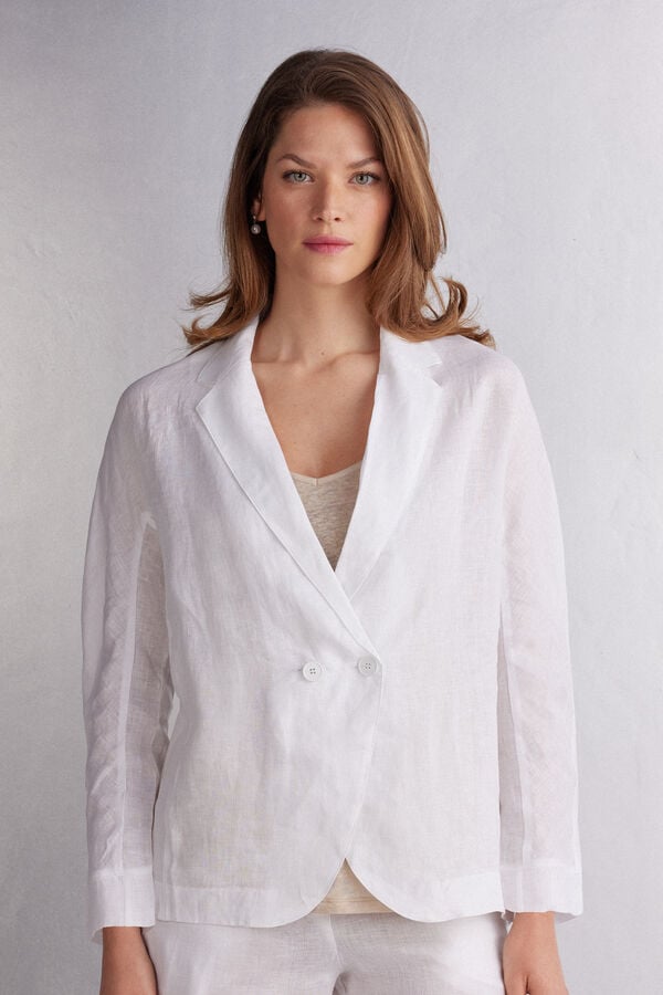 Chamarra Intimissimi Linen Cloth Double Breasted Mujer Blancos | LRDX-13640