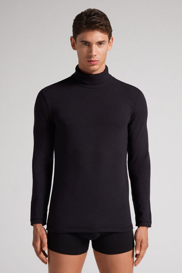 Manga Larga Intimissimi High-Neck Modal-Cashmere Hombre Negros | EOPD-82739