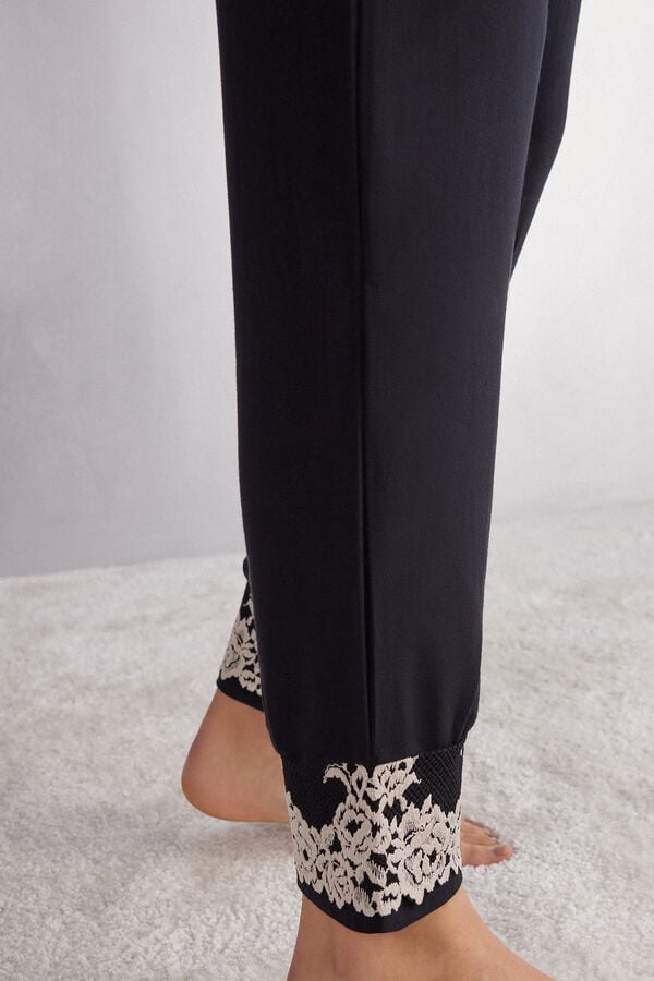 Pantalon Intimissimi Pretty Flowers Full Length Cuffed Modal Mujer Negros Blancos | HSXT-18763