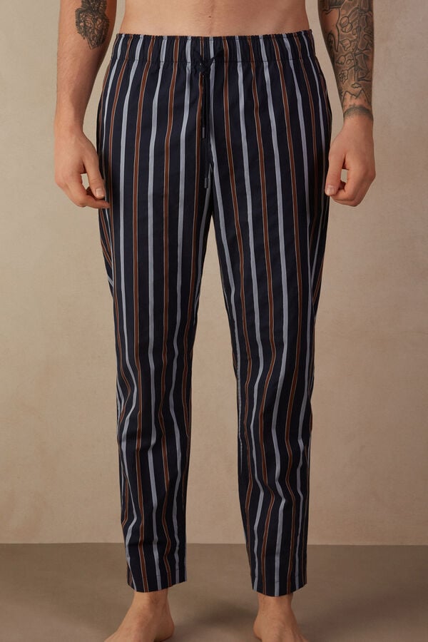 Pantalon Intimissimi Striped Full Length In Plain-Weave Cotton Hombre Azules | FDNV-43809