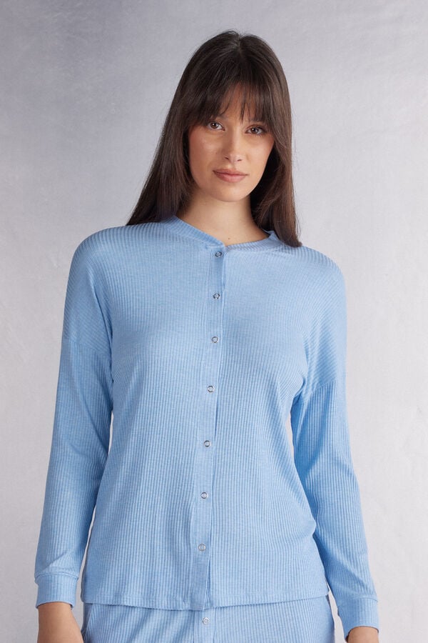 Pijama Intimissimi Chic Comfort Modal Button-Up Mujer Azules | YJFM-59821