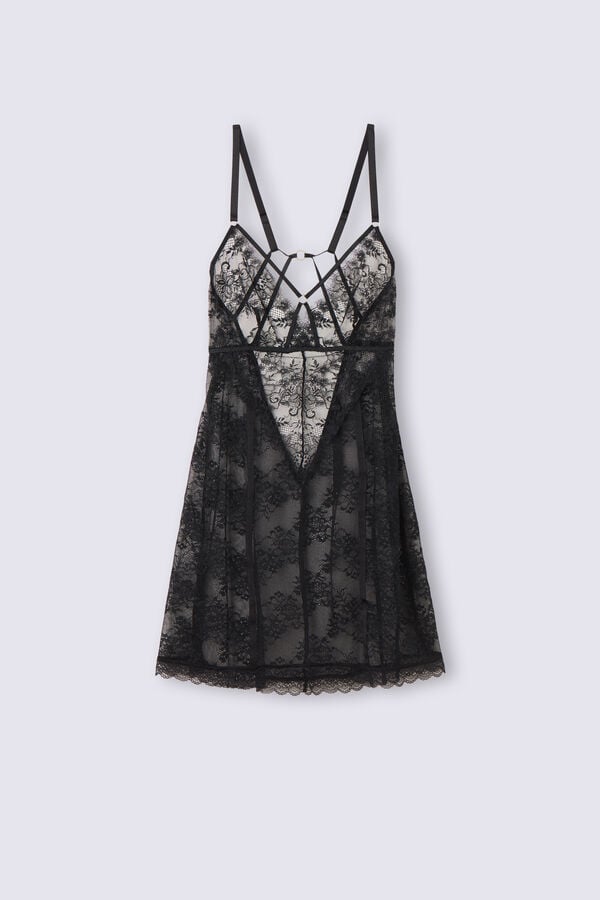 Pijama Intimissimi Intricate Surface Lace Babydoll Mujer Negros | KRJL-82704