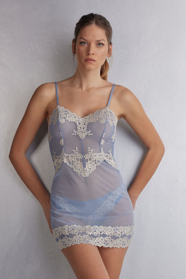 Pijama Intimissimi Pretty Flowers Babydoll Mujer Azules Blancos | VDRT-26314