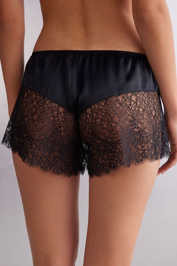 Short Intimissimi Living In Luxe Silk And Lace Mujer Negros | GRID-34157