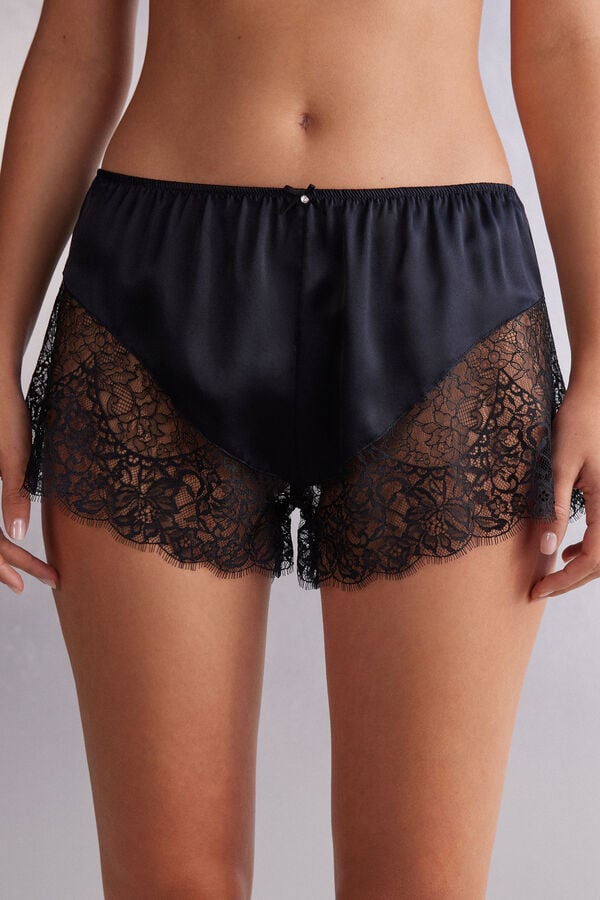 Short Intimissimi Living In Luxe Silk And Lace Mujer Negros | GRID-34157