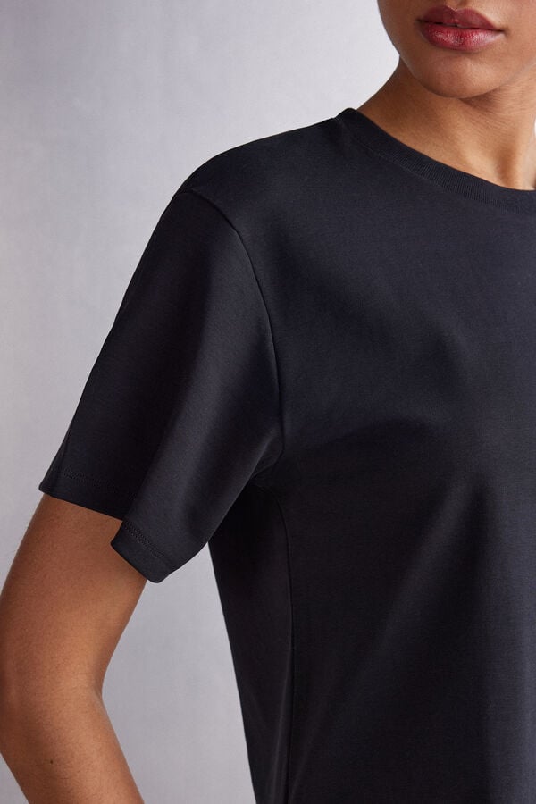 Short Sleeve Intimissimi In Cotton Mujer Negros | URSF-46250