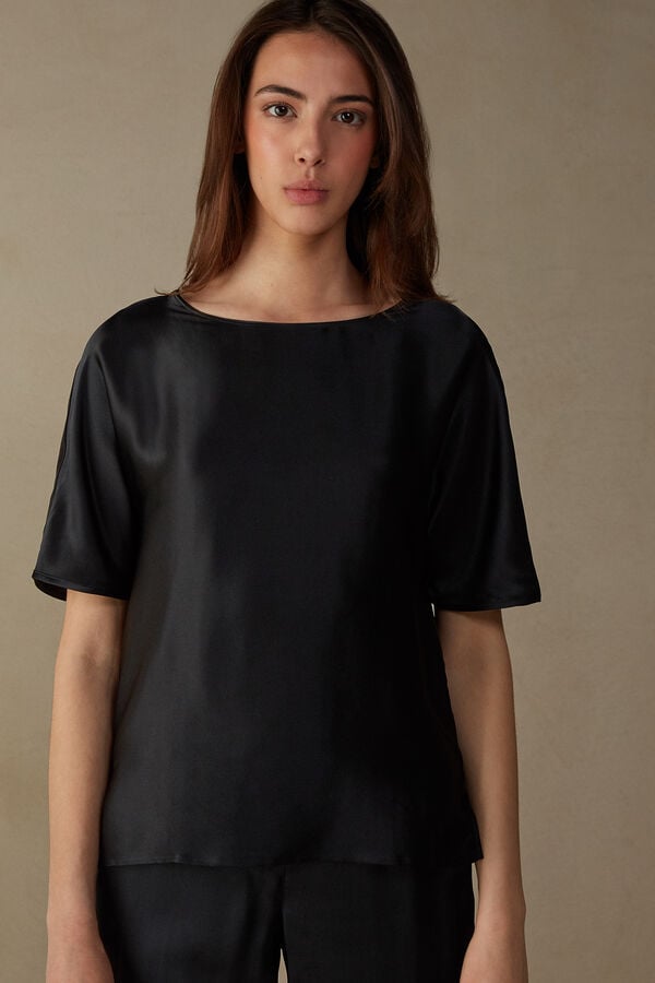 Short Sleeve Intimissimi Silk And Modal Mujer Negros | DLOR-78593