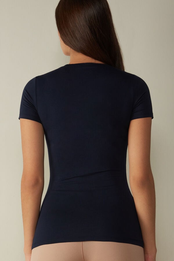 Short Sleeve Intimissimi Stretch Superior Cotton Mujer Azules | HQPM-43086