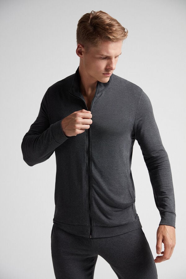 Sudadera Intimissimi Silk And Modal Zip-Up Hombre Grises Oscuro | RPGV-38041