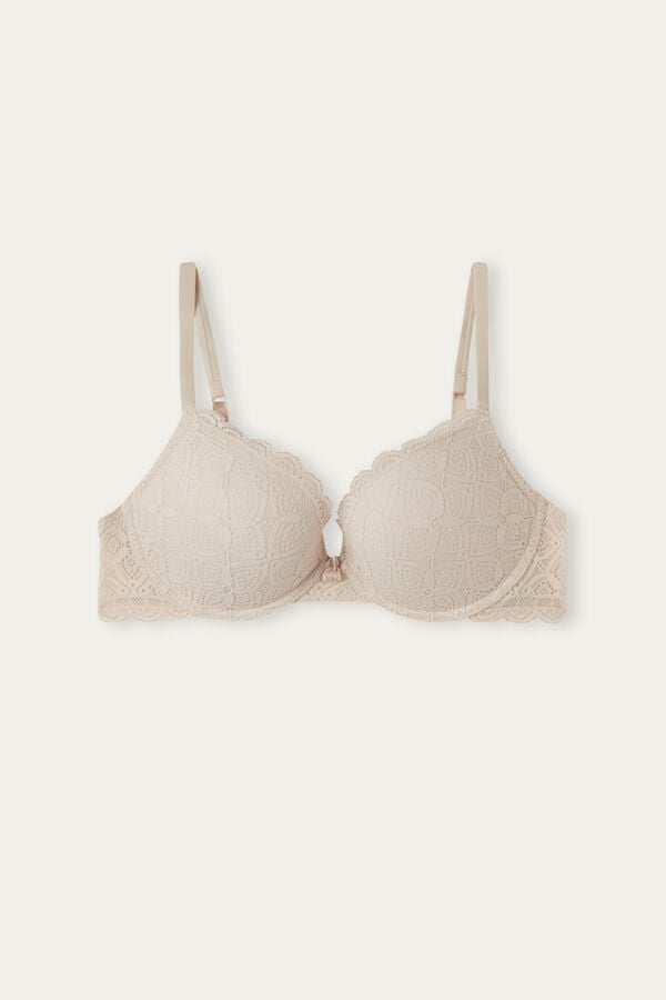 Sujetador Intimissimi Elettra Super Push-Up Lace Mujer Creme Rosas | QKBV-35726