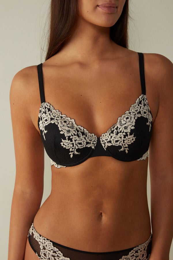 Sujetador Intimissimi Pretty Flowers Francesca Balconette Mujer Negros Blancos | AYSJ-09716