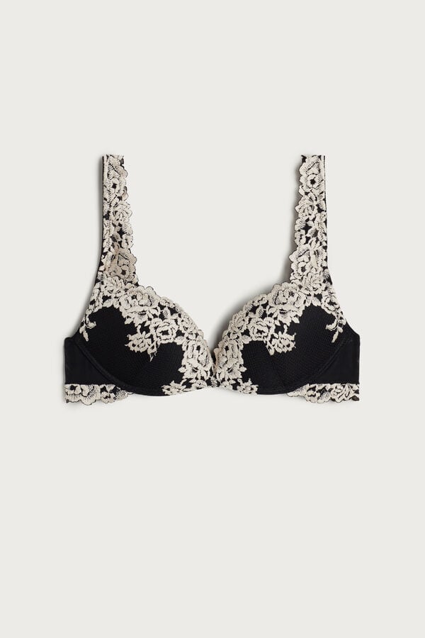 Sujetador Intimissimi Pretty Flowers Gioia Super Push-Up Mujer Negros Blancos | ZAJN-43876