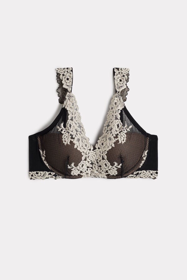 Sujetador Intimissimi Pretty Flowers Giorgia Balconette Mujer Negros Blancos | NBCQ-67013