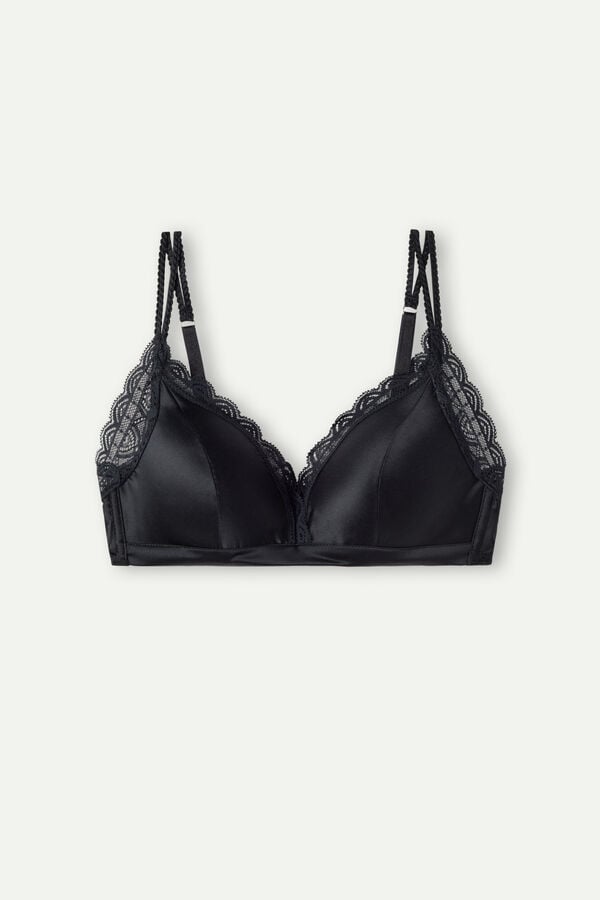 Sujetador Intimissimi Tiziana Wireless Plunge Triangle Silk And Lace Mujer Negros | QWKL-39085