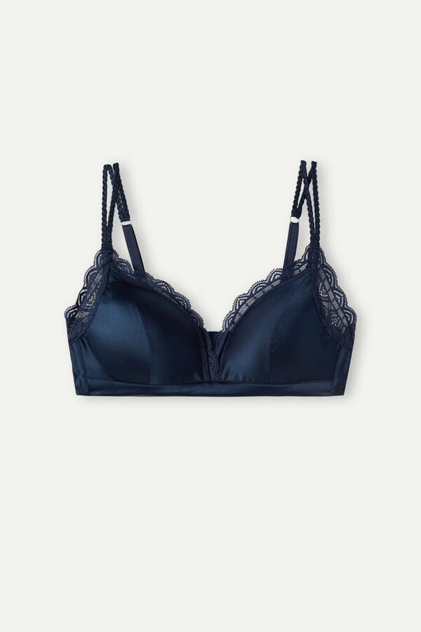 Sujetador Intimissimi Tiziana Wireless Plunge Triangle Silk And Lace Mujer Azules | RECN-63549