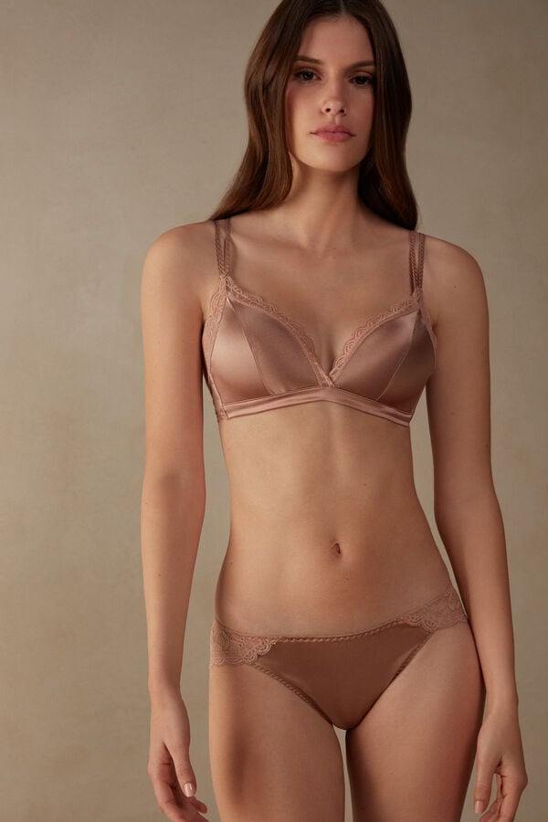 Sujetador Intimissimi Tiziana Wireless Plunge Triangle Silk And Lace Mujer Rosas | TFHN-37521