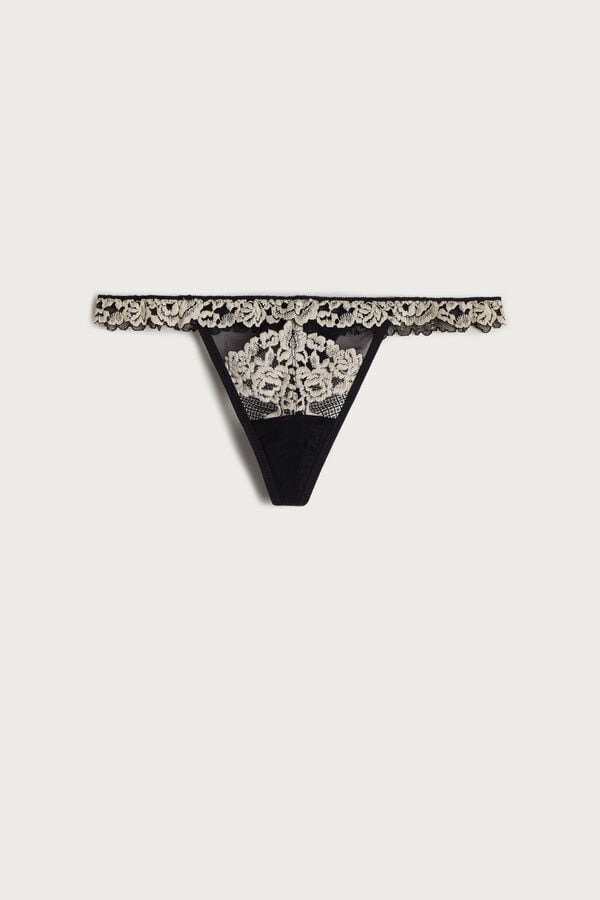 Tanga Intimissimi Pretty Flowers String Mujer Negros Blancos | BITS-82317