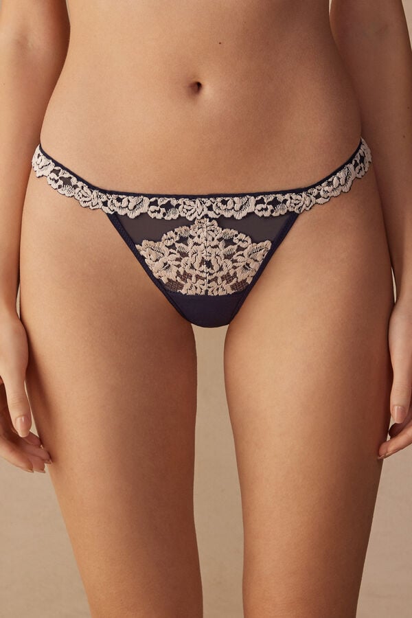 Tanga Intimissimi Pretty Flowers String Mujer Azules Oscuro Amarillos Claro | MWLG-20796